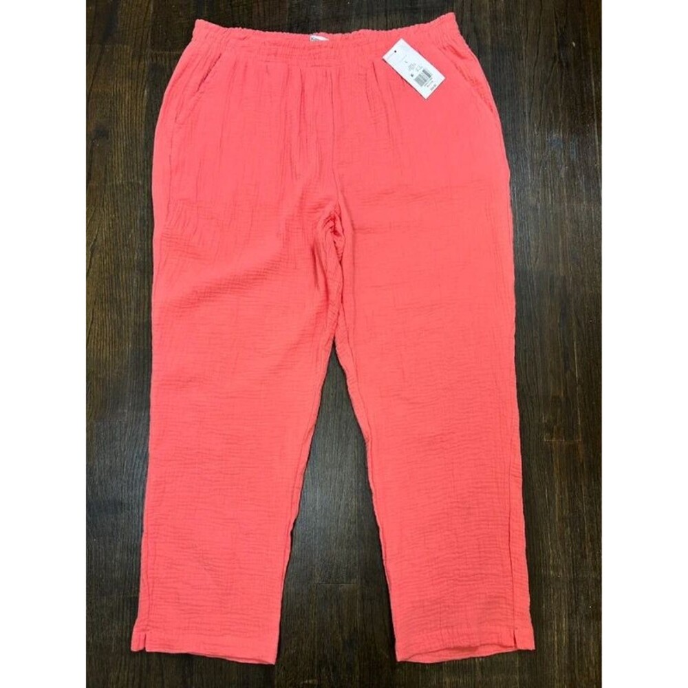 Kim Rogers Women's Coral Cropped Pants 100% Cotton Knit Pockets L 34x27